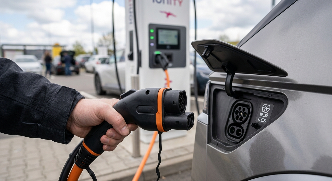 CCS2 connector at a European DC fast charging station