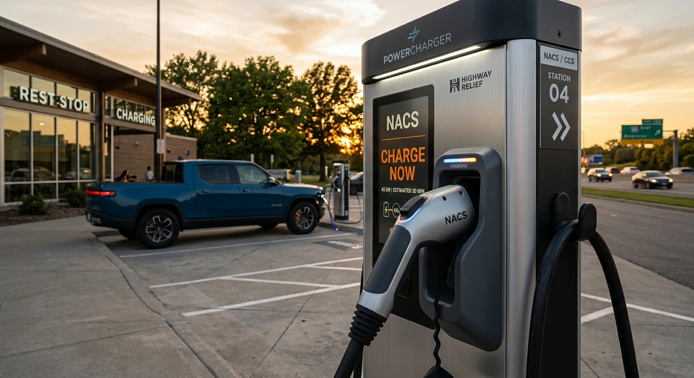 NACS J3400 connector at a North American charging station
