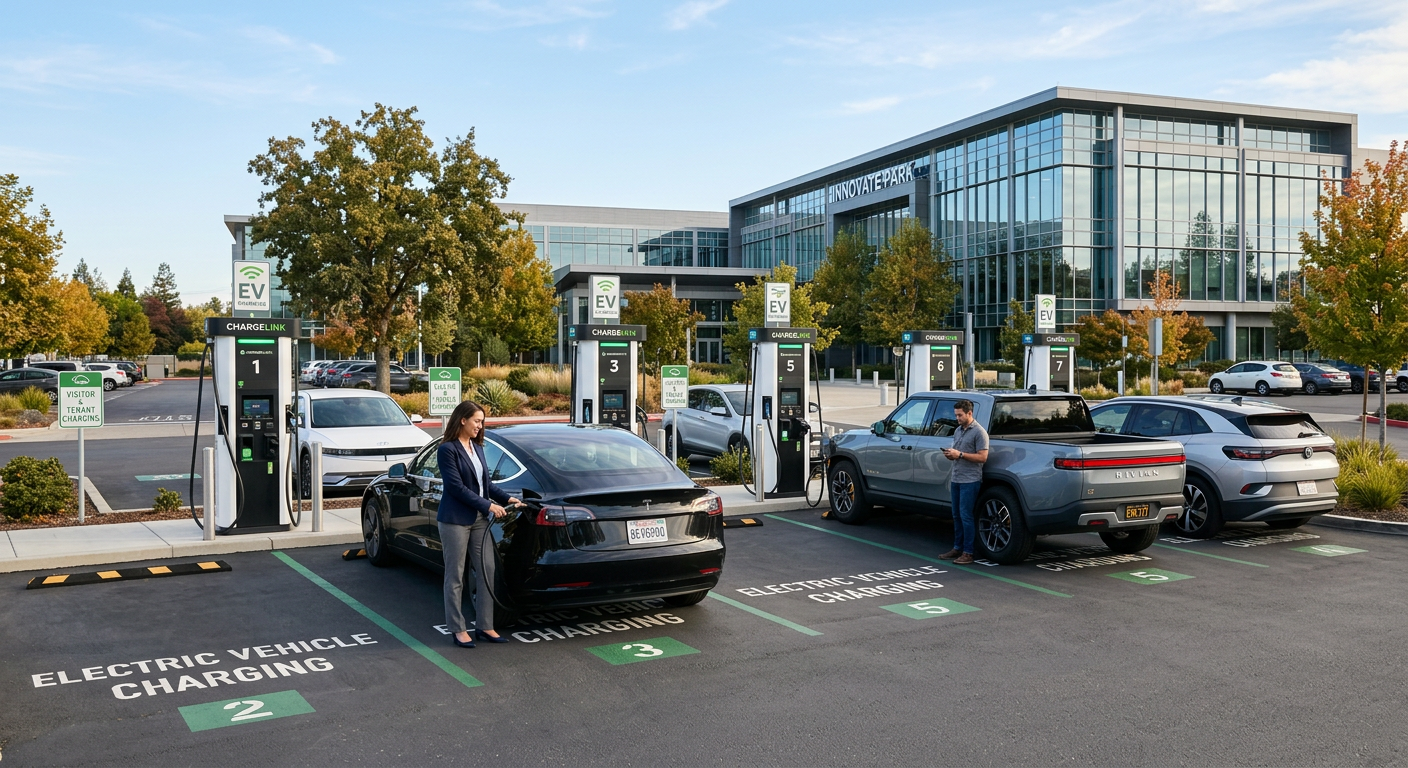 Reliable commercial EV charging station array operating in daylight