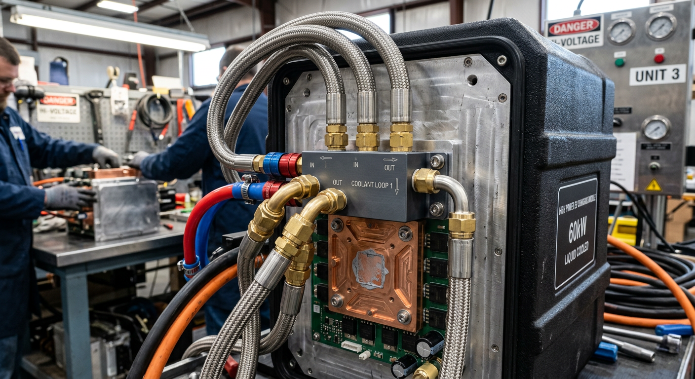 Liquid cooling cold plate assembly on a DC charger power module