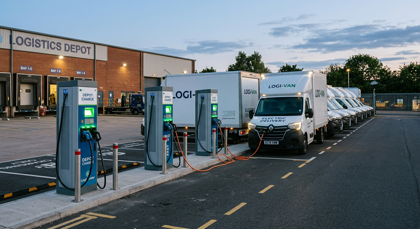 DC fast chargers deployed at a last-mile delivery fleet depot
