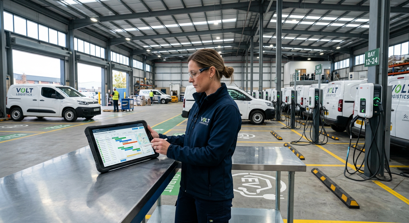 Fleet manager reviewing EV charging duty cycle data