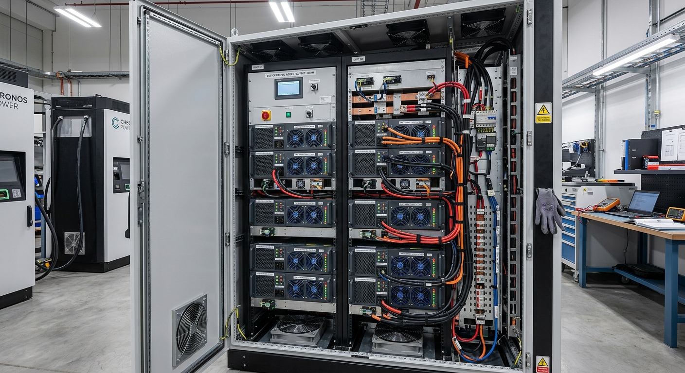 Modular power units inside a DC fast charger cabinet