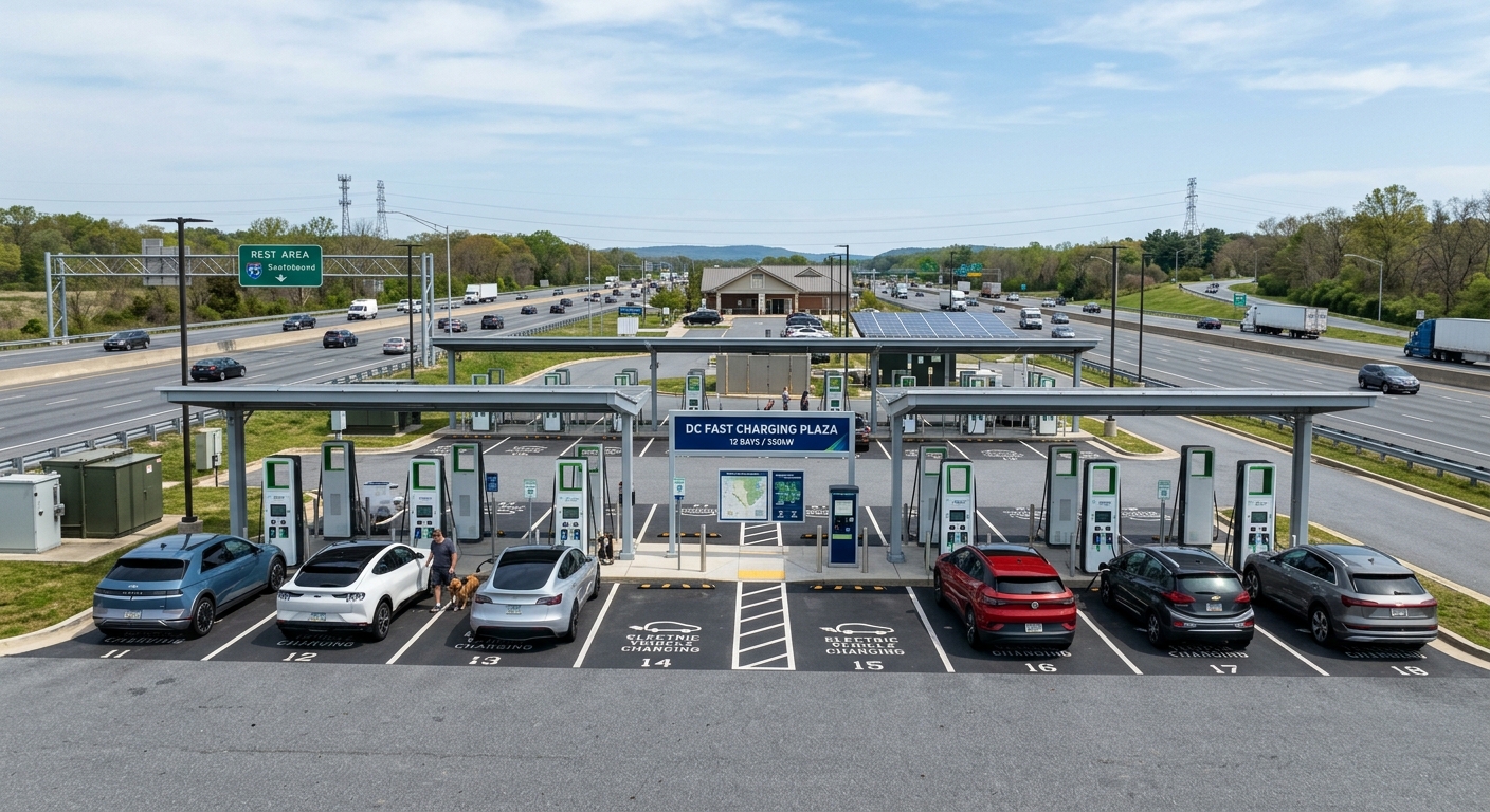 US highway corridor DC fast charging station funded by infrastructure programs