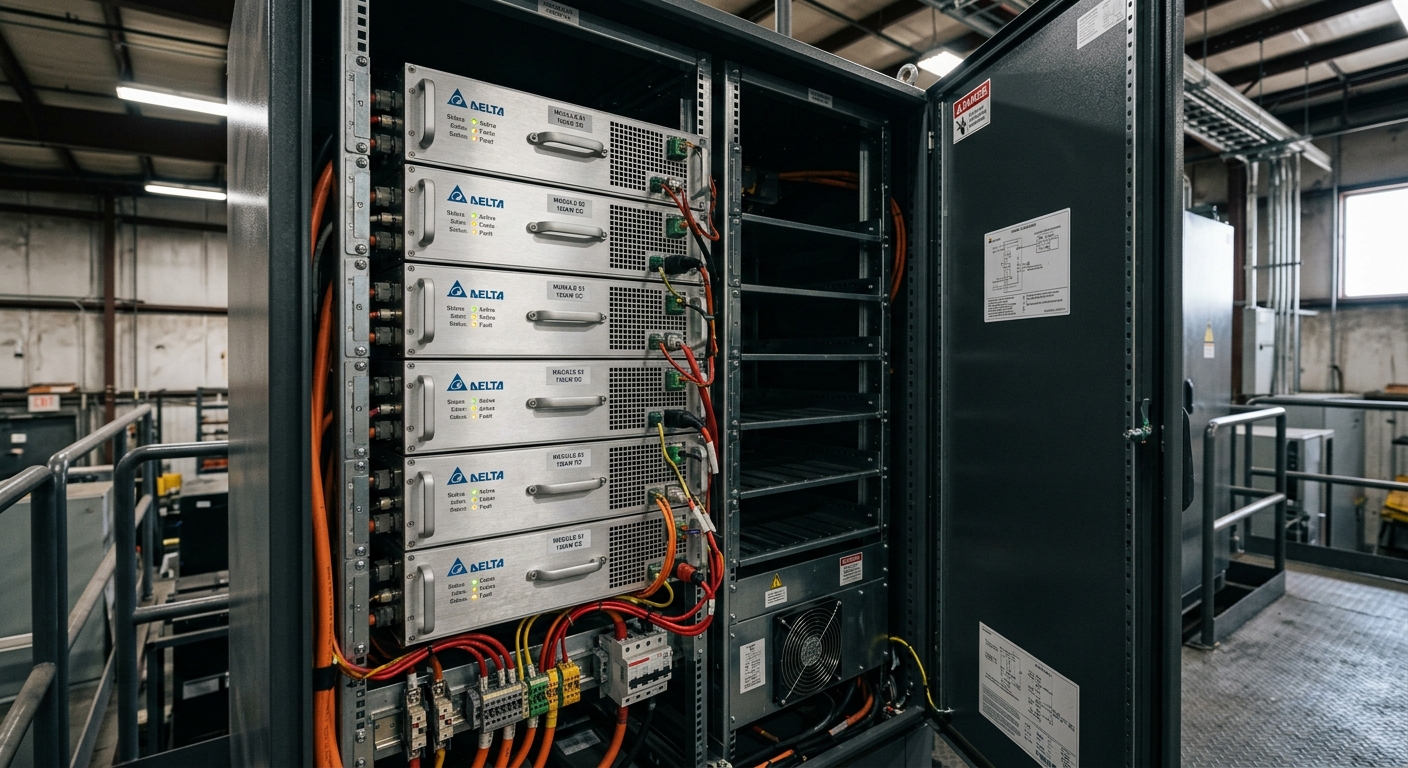 Stacked power modules inside a modular DC EV charger cabinet