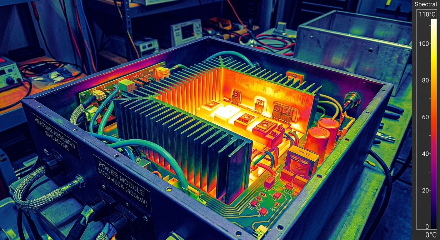 Thermal imaging view of EV charger heatsink and power module