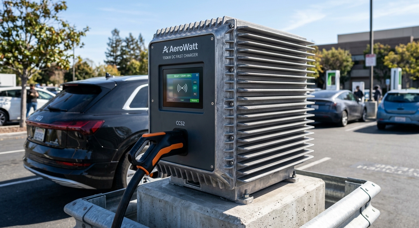 Aluminum EV charger enclosure with heat sink fins for passive cooling