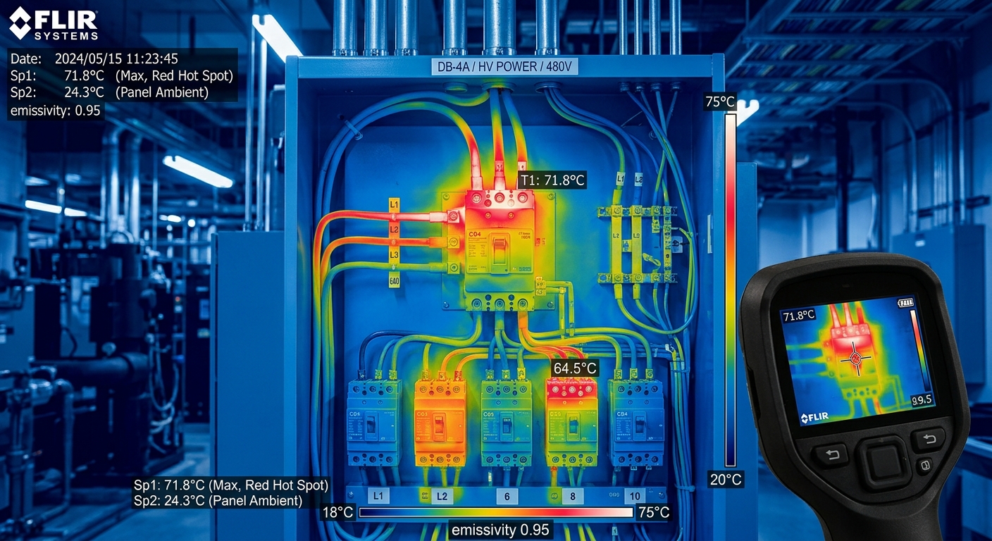 Thermal imaging scan of electrical panel connections showing heat buildup